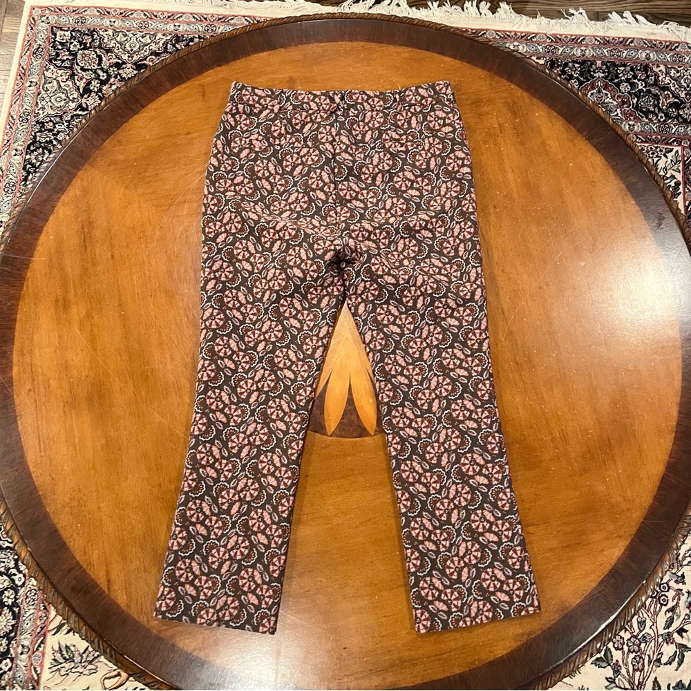 Anthropologie The Essential Slim Floral Jacquard Ankle Length Pant 10 Brown - Picture 3 of 16